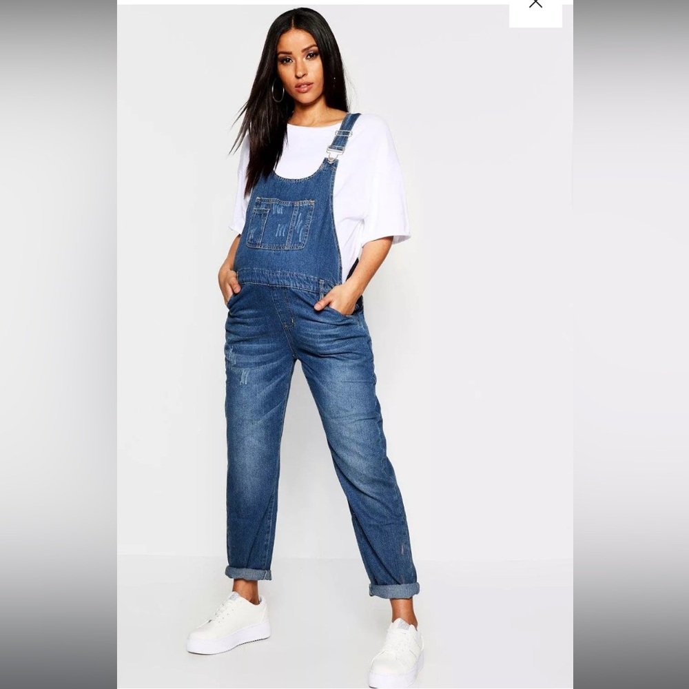Boohoo Maternity Mid Blue wash overalls US size 14